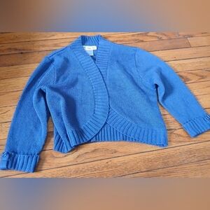 Maggie Sweet - Women's Blue Open Front Casual Crop Small Shrug Bolero Sweater